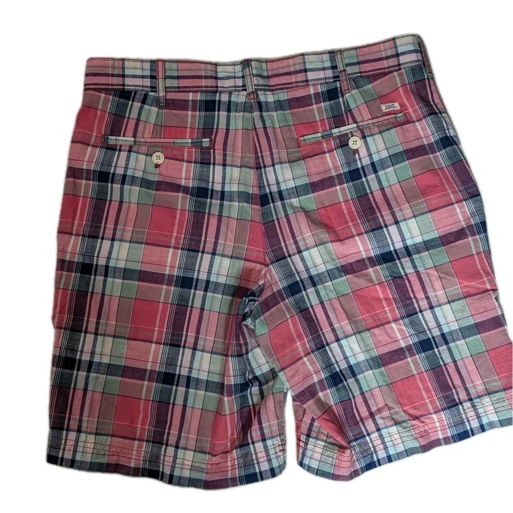IZOD Shorts Mens 34 Tan Blue Plaid 9